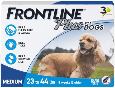 FRONTLINE Plus Flea and Tick Treatment for Medium Dogs Up to 23 to 44 lbs, 3 Treatments