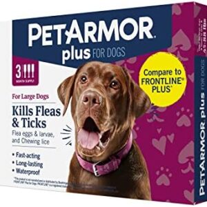 PetArmor Plus Flea and Tick Prevention for Dogs, Dog Flea and Tick Treatment, 3 Doses, Waterproof Topical, Fast Acting, Large Dogs (45-88 lbs)