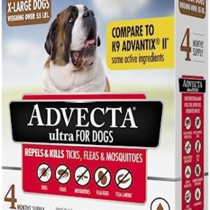 Advecta Ultra Flea And Tick Prevention For Dogs – Dog and Puppy Treatment and Control – Mosquito Repellent – XL, Fast Acting Waterproof Topical Drops, 4 Month Supply