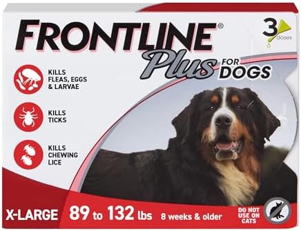 FRONTLINE Plus Flea and Tick Treatment for X-Large Dogs Up to 89 to 132 lbs., 3 Treatments