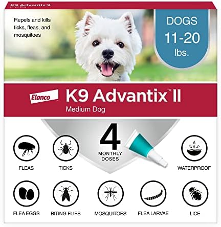 K9 Advantix II Medium Dog Vet-Recommended Flea, Tick & Mosquito Treatment & Prevention | Dogs 11-20 lbs. | 4-Mo Supply
