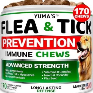 Flea and Tick Prevention for Dogs Chewables – 170 Treats – Natural Dog Flea and Tick Treatment Chewable – Flea and Tick Chews for Dogs – Soft Oral Flea Pills for Dogs – All Breeds & Ages – Made in USA