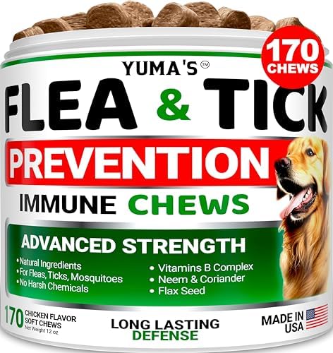 Flea and Tick Prevention for Dogs Chewables - 170 Treats - Natural Dog Flea and Tick Treatment Chewable - Flea and Tick Chews for Dogs - Soft Oral Flea Pills for Dogs - All Breeds & Ages - Made in USA