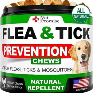 Flea and Tick Prevention for Dogs Chewables – All Natural Dog Flea & Tick Control – Flea and Tick Chews for Dogs – Oral Flea Pills for Dogs Supplement – All Breeds and Ages – Made in USA – 120 Tablets